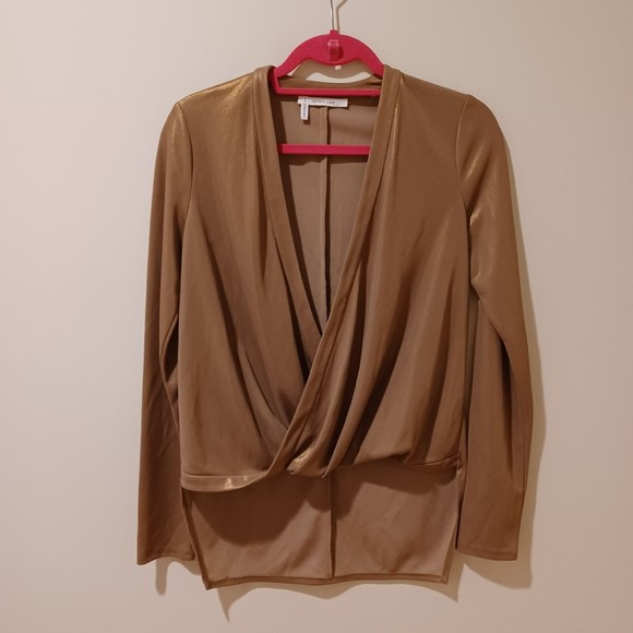 Derek Lam 10 Crosby Blouse Metallic Brown Wrap High Low Hem Top Size 2/ Small - Picture 1 of 8